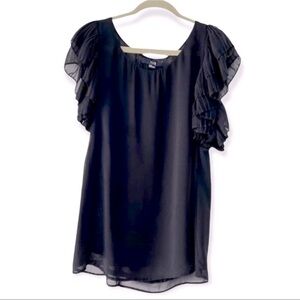 XXI Black Semi Sheer Ruffle Sleeve Blouse. Size Large